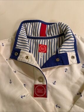 Joules Cream Anchor Popover Jacket with Blue Trim and Red Accents